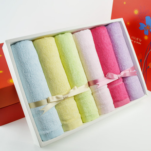 彩色竹纤维毛巾礼盒六条装刺绣logo印刷包装礼物烫金妇女神节