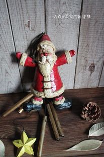 外贸出口欧美样品古董，娃娃做旧树脂圣诞老人风铃，儿童房铃铛工艺品
