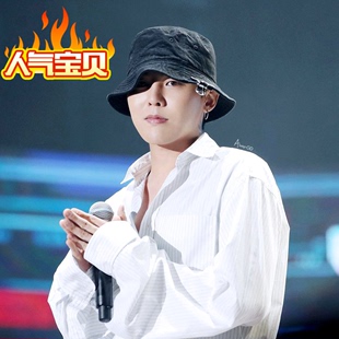 DS Bigbang演唱会权志龙GD同款黑色渔夫帽纯色光板盆帽遮阳 帽子