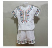 新疆少数民族风服装儿童衬衣，t恤男童女童童装，春夏装套装棉麻表演