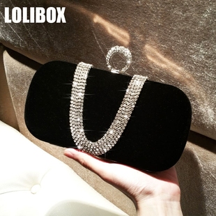 lolibox定制丝绒水钻指环包女小手，拿包晚宴包链条(包链条)斜跨宴会包