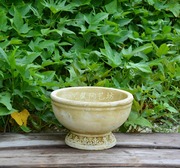 圆款高脚杯花盆，清鲜暖色复古多肉植物，陶盆军绿色做旧陶器