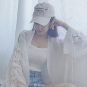 夏季韩版绑带上衣长袖防晒衣女，白色超火很仙，的宽松雪纺衫蕾丝衬衫
