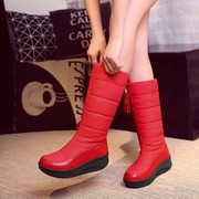 冬季加厚保暖高筒靴子羽绒棉靴防水防滑冬靴红色中跟厚底雪地靴女