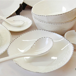 景德镇陶瓷56头新中式骨瓷，餐具套装日式碗碟，盘筷家用结婚乔迁