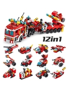 儿童消防车积木玩具塑料益智力，拼图城市模型男孩，小颗粒组装u