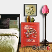现代新中式仿古家具床头柜纯手工彩绘荷花鲤鱼储物柜收纳柜艺术