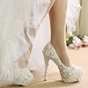 欧美婚鞋白色细跟防水台女珍珠，水晶鞋婚纱高跟鞋新娘鞋宴会礼服鞋