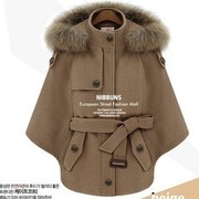 2020秋冬韩版狐狸毛斗篷(毛，斗篷)式大衣女披肩宽松蝙蝠袖羊毛呢子外套