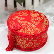 中式织锦缎大红色圆形龙凤，双喜结婚喜庆喜糖盒，婚庆用品新娘首饰盒