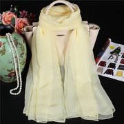 韩国真丝面料很软，很舒服100%桑蚕丝巾纯色，围巾秋冬女浅黄色