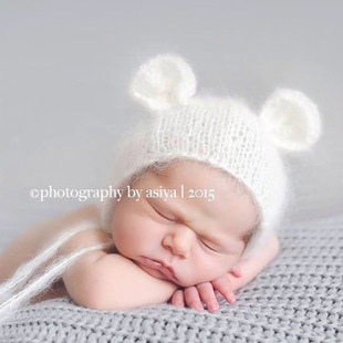 纯手工毛线编织儿童摄影帽 婴儿新生儿毛线帽 影楼拍照帽子