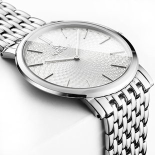 雷欧时超薄款男士手表，防水钢带石英女士气质简约男表品牌十大名表