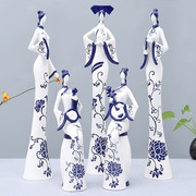 陶瓷工艺品色釉仿青花瓷器仕女人物中式摆件创意家居客厅装饰品
