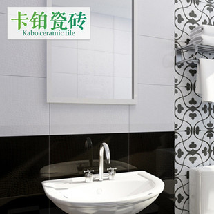 卫生间瓷砖300450墙砖厨房，浴室防滑地砖，黑白皮纹纯色釉面砖