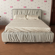时尚 简约现代风格 褶皱布艺床 卧室婚房舒适软床 布套可拆洗