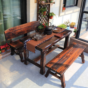 室外露天阳台桌椅实木休闲三件套 庭院碳化防腐木户外桌椅组合