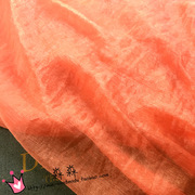 透薄布料橘黄色锦丝皱薄纱闪光丝雪纺飘逸长裙，汉服顺纡绉装面料
