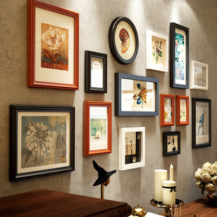 欧锋简约轻奢实木照片墙挂墙相框创意，组合客厅沙发背景墙装饰画框