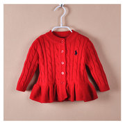 童装女童秋冬红色毛衣，连衣裙长袖针织衫裙1-2-3岁女宝宝毛衣外套