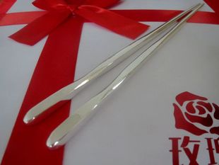 S999纯银筷子纯手工素面实心银筷子足银光面银筷子