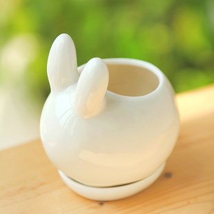 zakka多肉植物花盆，白色陶瓷可爱萌兔子，小白兔家居装饰品摆件