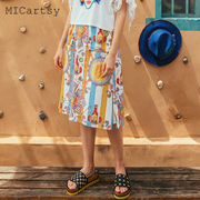 micartsy王紫珊春夏，女款原创趣味，多彩印花开叉中长半身裙