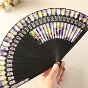 和服女扇江户日式折扇日本和风扇子，不对称扇中扇迷彩绿紫