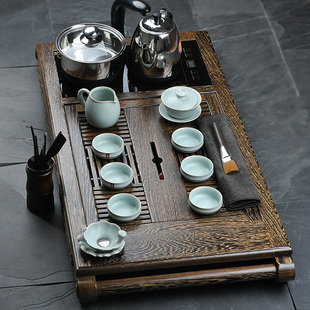 高端功夫茶具套装四合一鸡翅木，茶盘陶瓷整套实木，长方形蓄水奢华