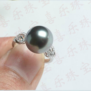 喜乐珠宝 珍珠珠宝首饰/天然淡水黑珍珠戒指/18K白金镶嵌