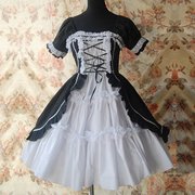 lolita哥特式绑带修身连身短裙，公主宫廷洋装纯棉两件套送裙撑