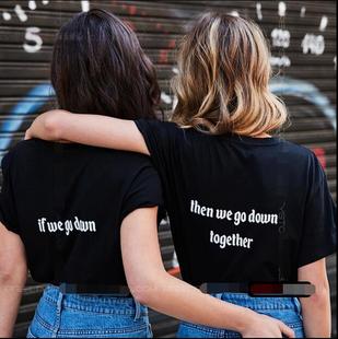 男女款上衣t恤街头情侣闺蜜姐妹，装字母后背创意印花宽松短袖g209