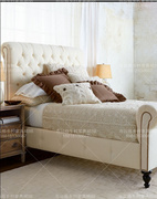 美式乡村布艺双人床1.8米软床欧式时尚结婚床方形，拉扣床简约床
