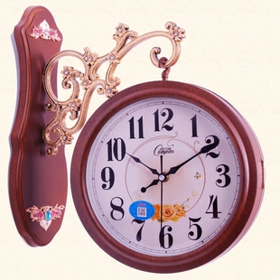 康巴丝欧式大号创意双面挂钟表，客厅现代田园，简约俩面静音石英钟表