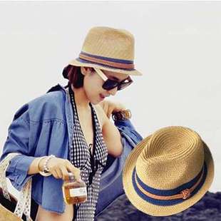 小礼帽女英伦风韩版夏太阳帽，防晒遮阳帽海边度假沙滩帽爵士草帽子