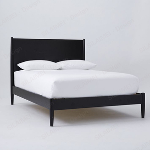 曦羽 北欧田园美式乡村现代简约风格橡木黑实木框架卧室双人床