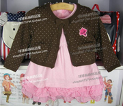 韩版春秋女童长袖粉色连衣裙子宝宝针织披肩开衫外套套装