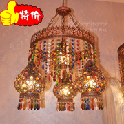 东南亚彩色水晶吊灯客厅餐厅，吊灯复古铜吊灯地中海波西米亚温馨