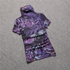 欧洲站短袖T恤女秋装2024紫色大码高领半袖上衣网纱打底衫