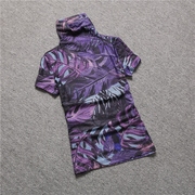 欧洲站短袖t恤女秋装，2023紫色大码高领，半袖上衣网纱打底衫