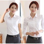 韩版衬衫女长袖棉白衬衫，学生职业女装大码长，短袖白衬衫打底女衬衣