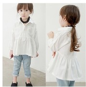1-2岁春季女童裙摆式白衬衫翻领，韩版中长上衣，儿童娃娃领打底衫