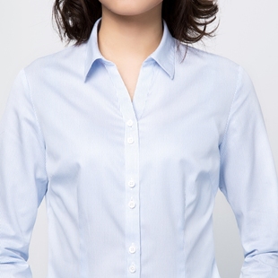 帝蒙蓝白条纹衬衫女职业长袖纯棉免烫高端正装衬衣女士修身工作服