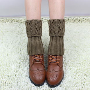 秋冬针织毛线格子女短袜套保暖护腿，套韩国宽松堆堆袜鞋套靴套脚套