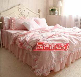 甜美之恋纯棉斜纹，粉红色三件套公主，风四件套床上用品