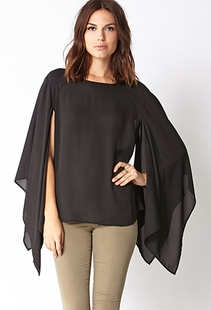 时尚蝙蝠式雪纺衫宽松喇叭长袖 个性斗篷式女士式衬衫0373