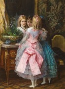 印花DMC十字绣客厅卧室欧洲宫廷贵族人物油画 镜里镜外姐妹