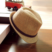 度假帽子男春夏天韩版时尚，百搭草帽小礼帽女英伦，复古沙滩帽爵士帽
