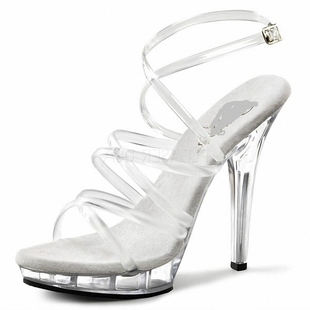 外贸大码女鞋罗马风格交叉镂空露趾凉鞋12厘米13公分高跟鞋水晶鞋