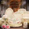 美瓷工坊欧式餐具碗碟，套装56头金边陶瓷碗盘，家用瓷器新婚嫁妆礼盒